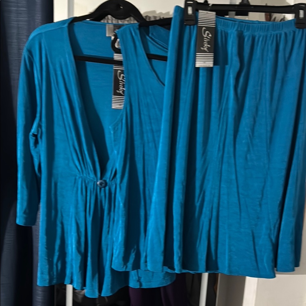 Women's Teal Cardigan and Skirt Set